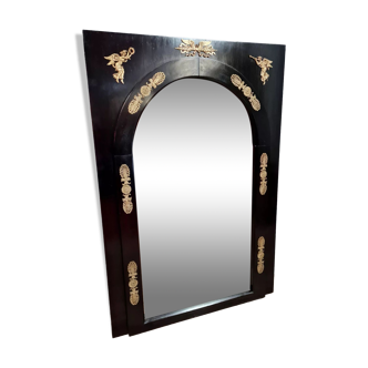 Miroir Empire en bois laqué noir et bronze doré époque XIXeme