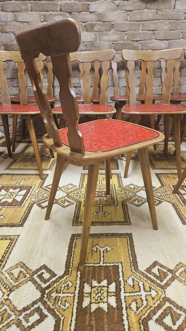 Lot de 12 chaises bistrot skaï rouge 1960 vintage
