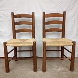 Brutalist chairs in walnut and straw