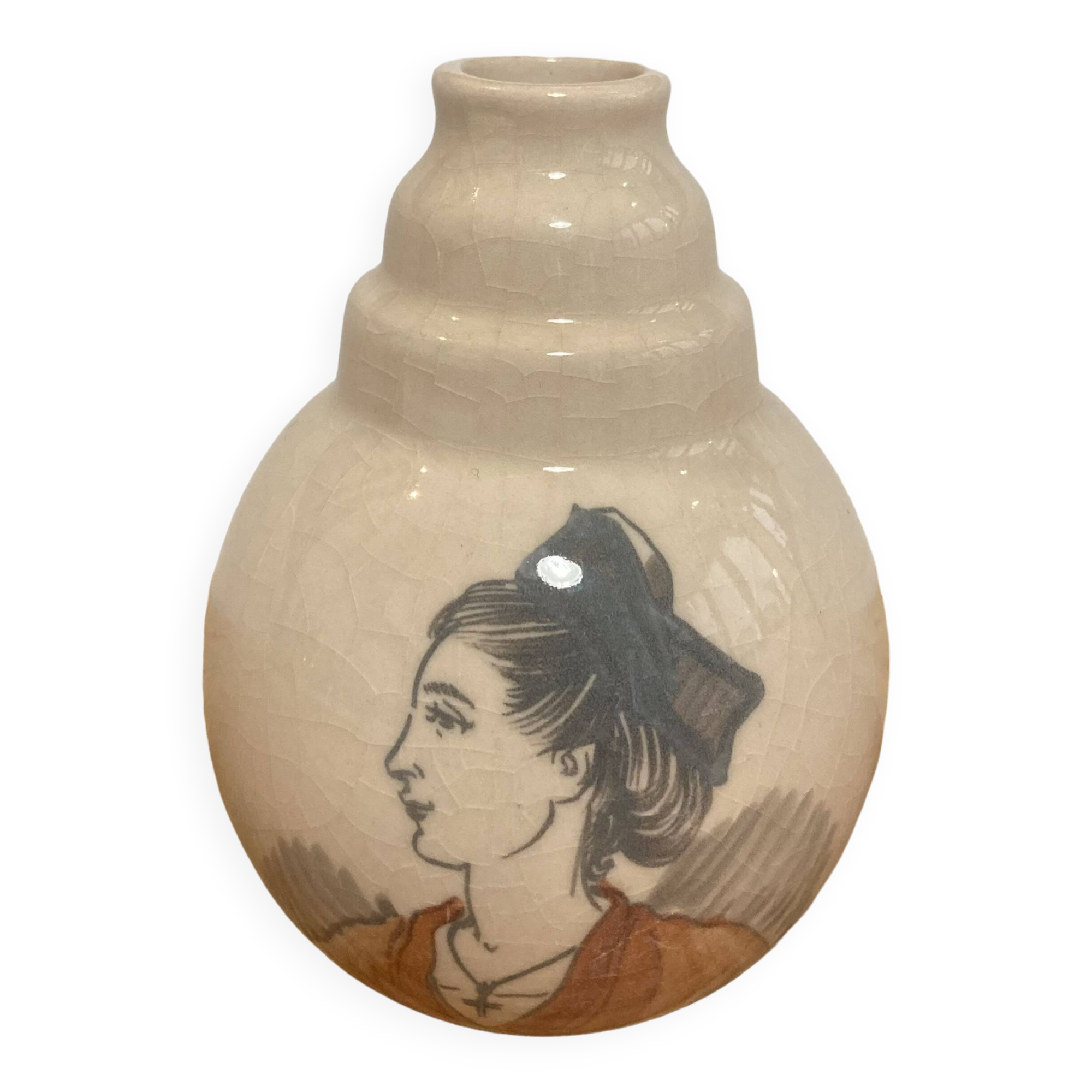 Small cracked ceramic art deco vase signed Cazalas