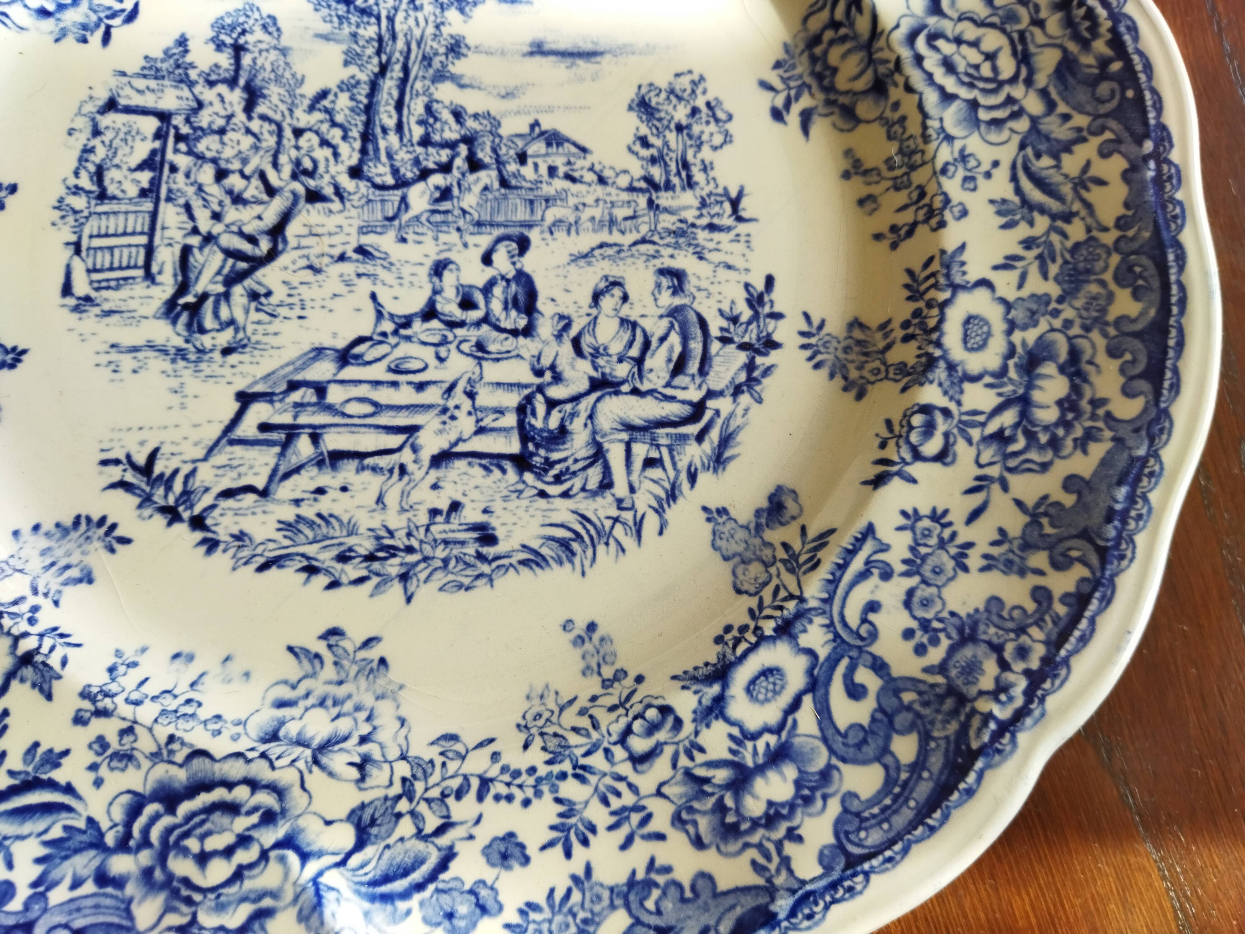 Six blue & white plates Gien, Villeroy & Boch, Sarreguemines, W.Adams (Tunstall) and K&G Luneville