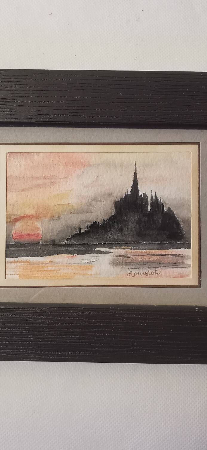 Very pretty signed watercolor of Mont Saint Michel