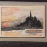 Very pretty signed watercolor of Mont Saint Michel