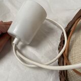 Vintage suspension lamp in rattan and linen