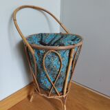 Wicker worker round basket with work, knitting