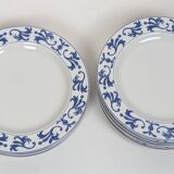 Set of 10 white and blue flat plates