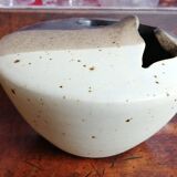 Vase flower frog, stoneware Puisaye signed Jean Cacheleux, 80's design