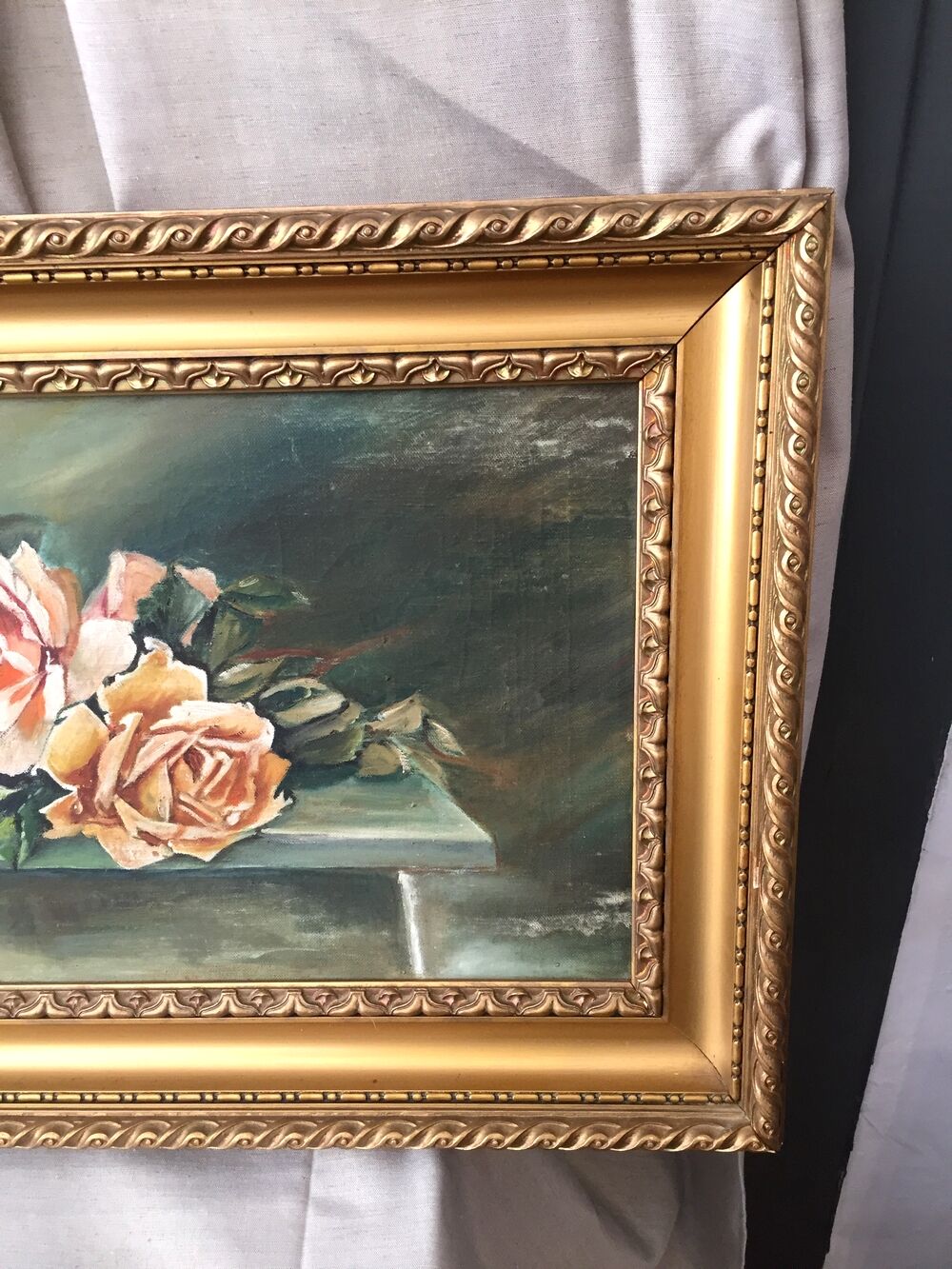 Painting on canvas representing a bouquet of roses sign dominique duchaine