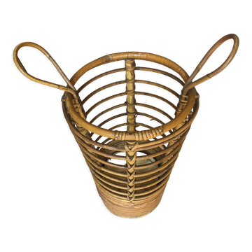 Porte parapluie à anses bambou et rotin vintage Années 60