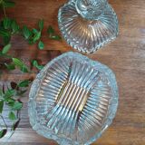 Ribbed glass candy dish with flowers