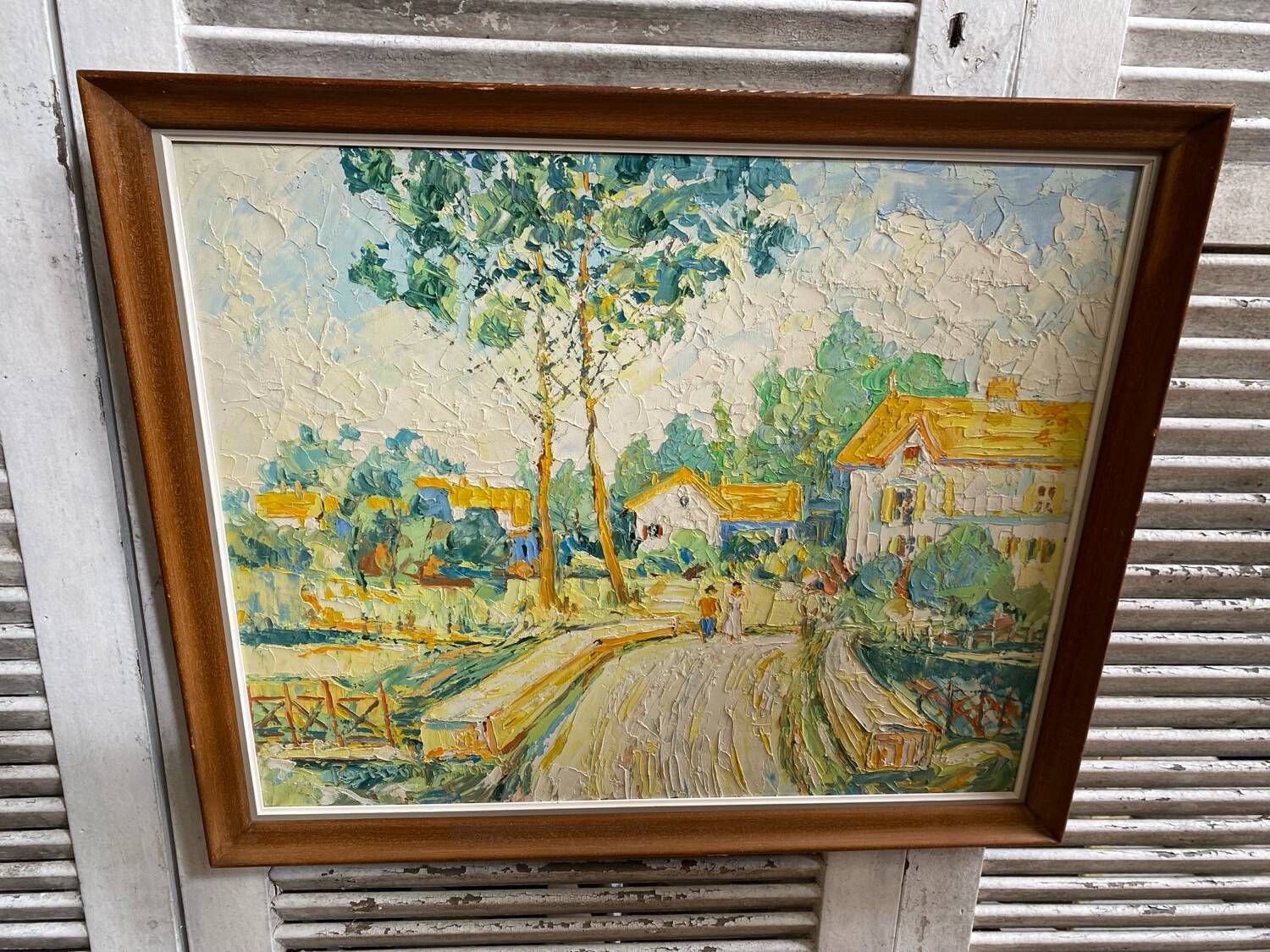 Old oil on panel andré poirson 1954 + vintage wood frame