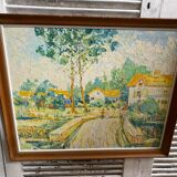 Old oil on panel andré poirson 1954 + vintage wood frame