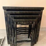 4 nesting tables Chinese patterns black lacquer