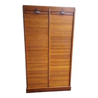 Meuble classeur à rideaux coulissants en bois vintage double