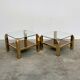 Set of 2 Belgo coffee tables in chrome brass and glass, Belgium, 1970s