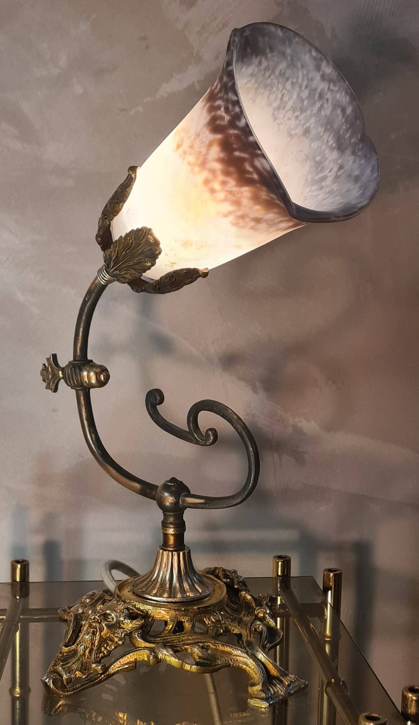 bronze lamp napoleon style lll 4 kg 36x27 cm tulip type muller unsigned