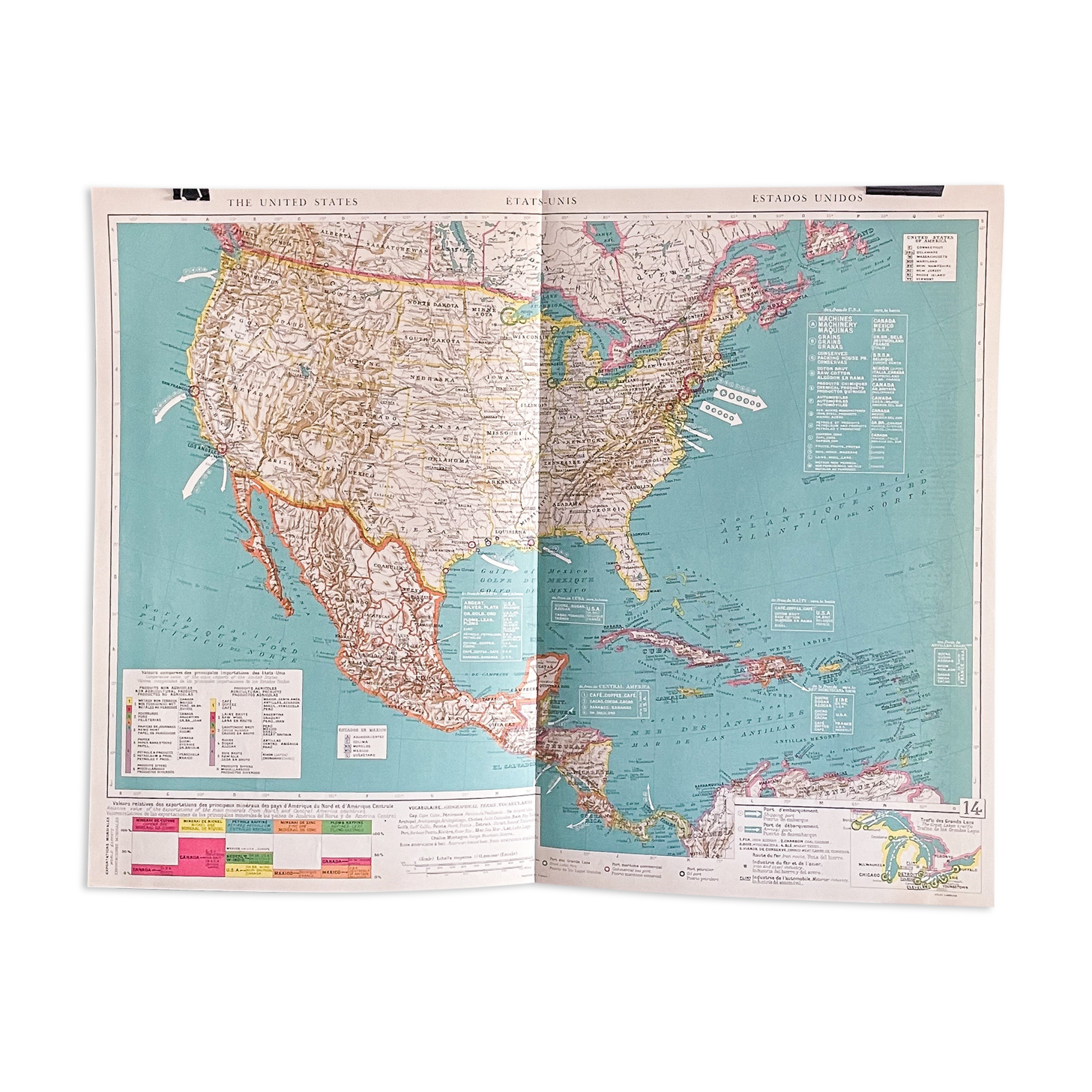 Ancienne carte des Etats Unis - 1950