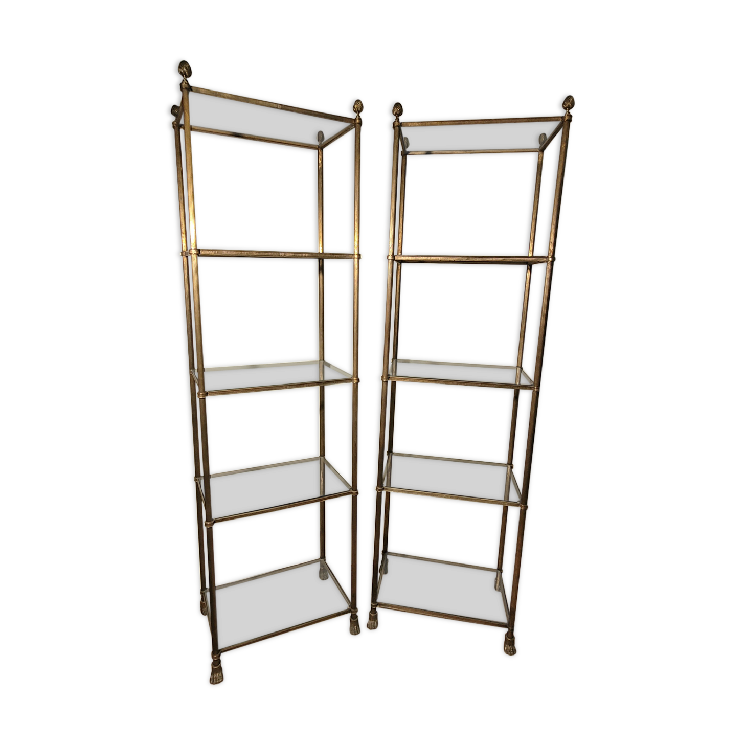 Pair of brass and gilded bronze shelves feet lion's feet