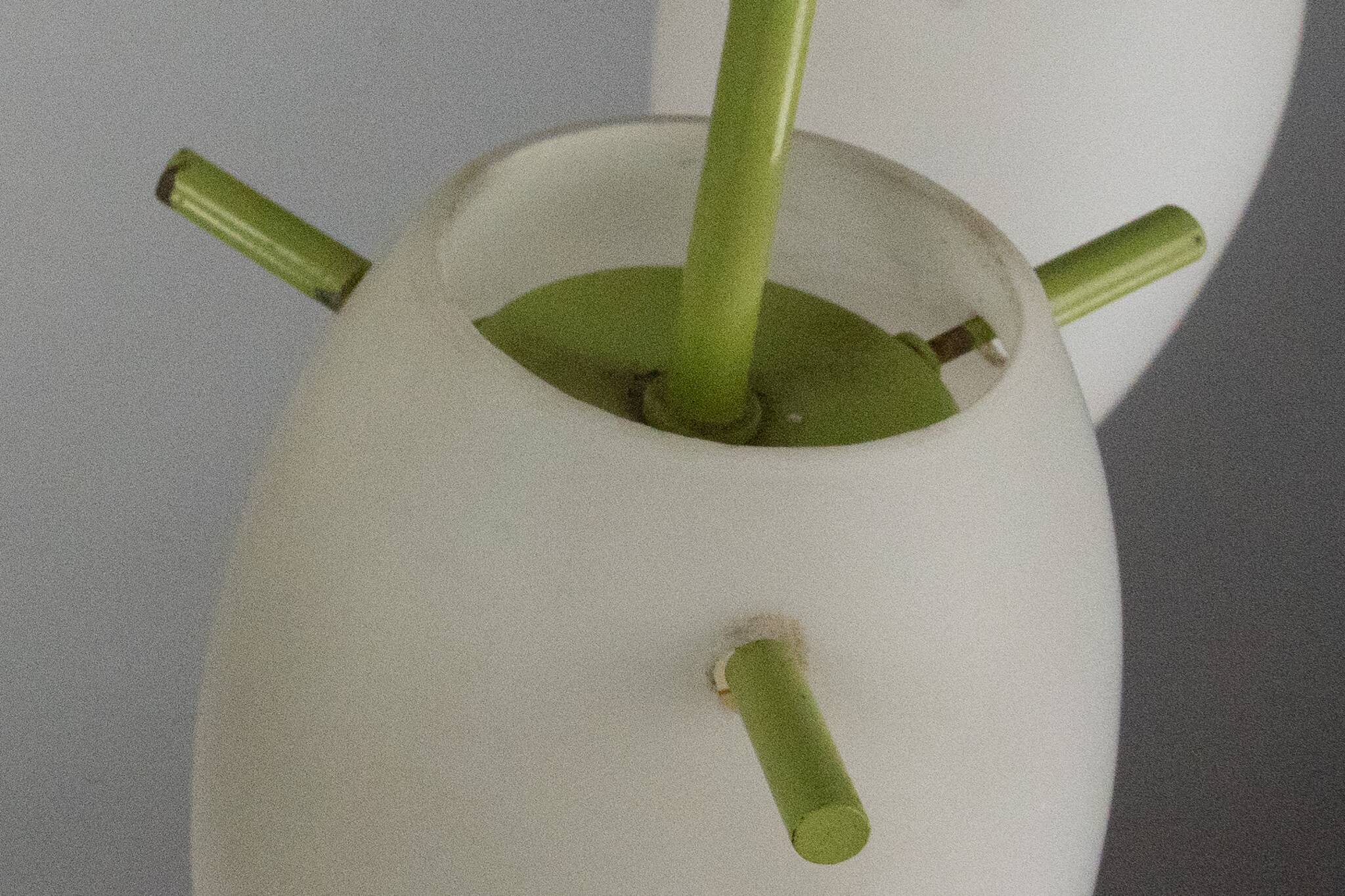 Midcentury 9-Arm Brass Chandelier with  Lacquer & Opaline Glass. Italy 1950