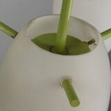 Midcentury 9-Arm Brass Chandelier with  Lacquer & Opaline Glass. Italy 1950