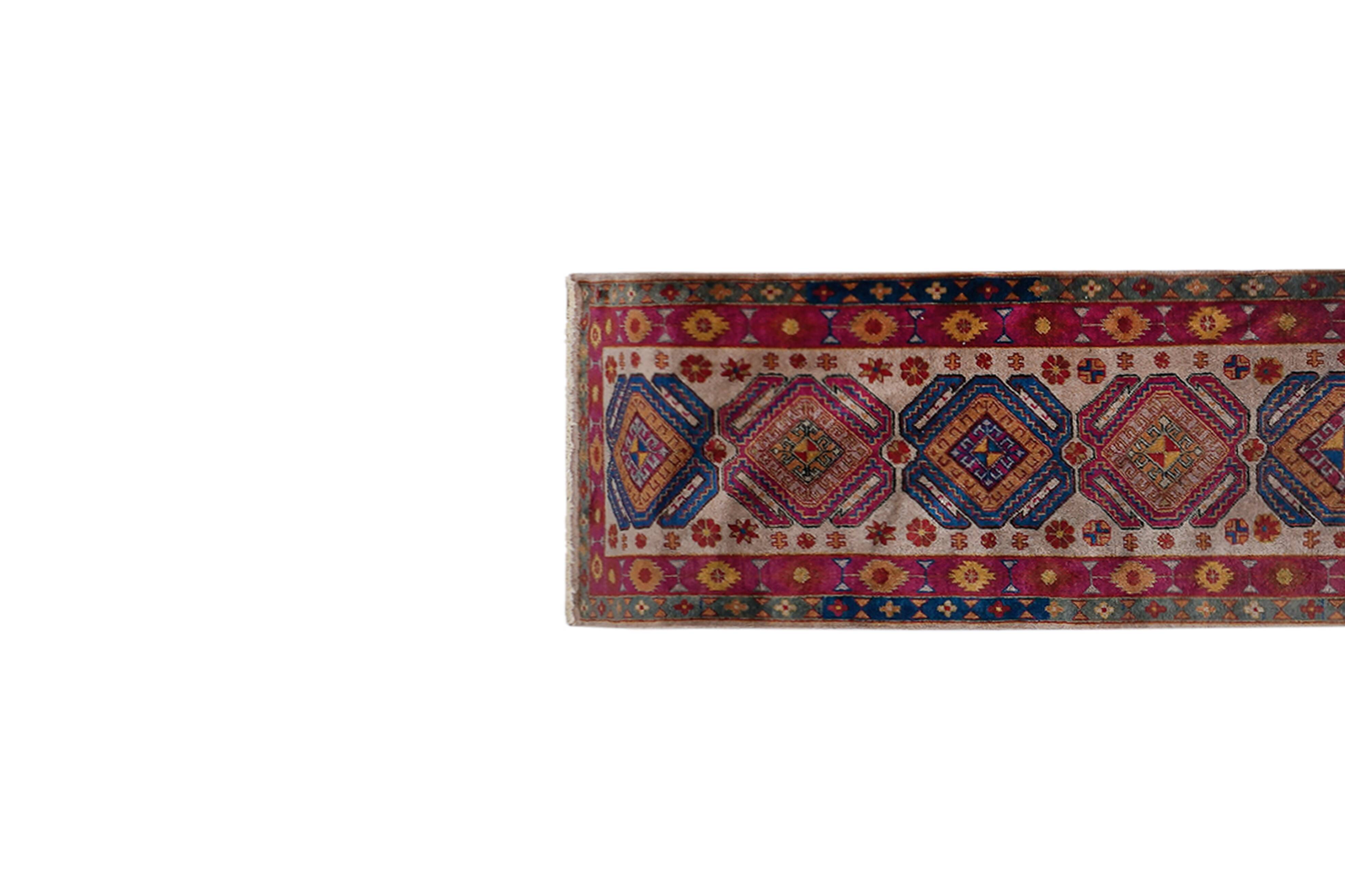 Vintage Turkish Oushak Handwoven Rug 70x335 cm