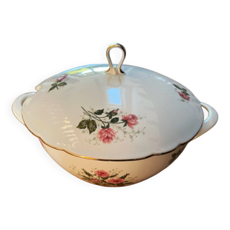 Rare numbered white porcelain tureen Seltmann Weiden Bavaria pink and gilding