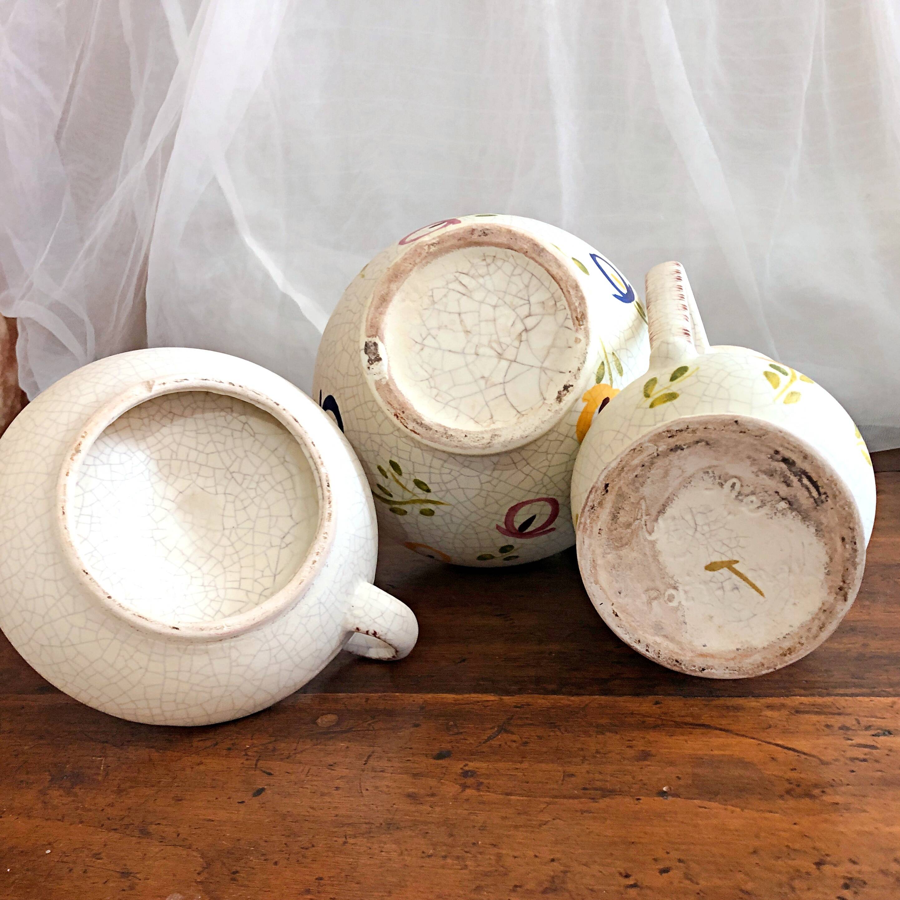 Carafe, gargoulette and candlestick artisanal pottery by Angèle de Poët-Laval