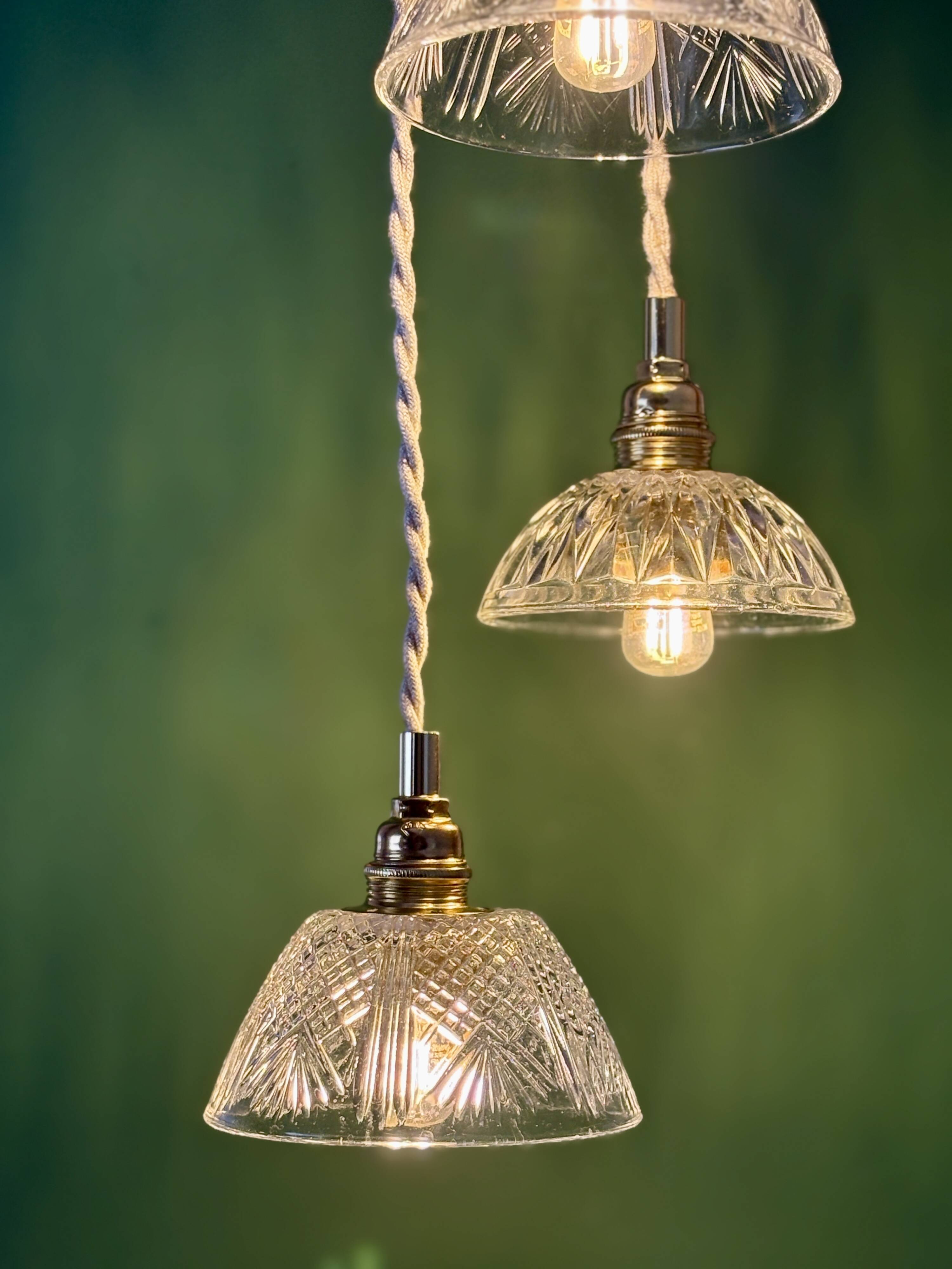 Suspension triple vintage glass chandelier - tableware collection
