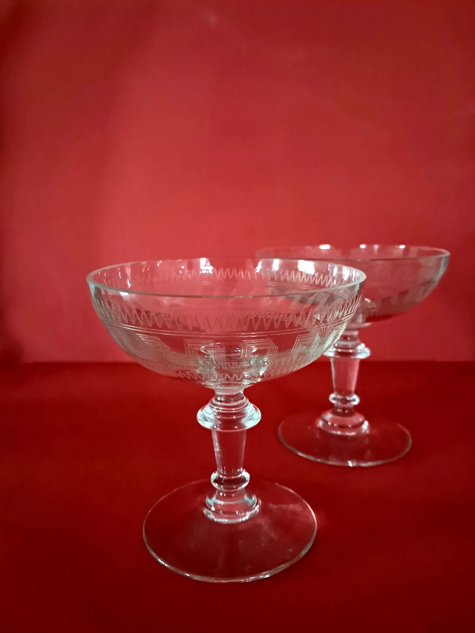 2 crystal champagne coupes from the 1890s/1910s
