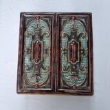 Antique Art Nouveau glazed earthenware tile from the 19th century