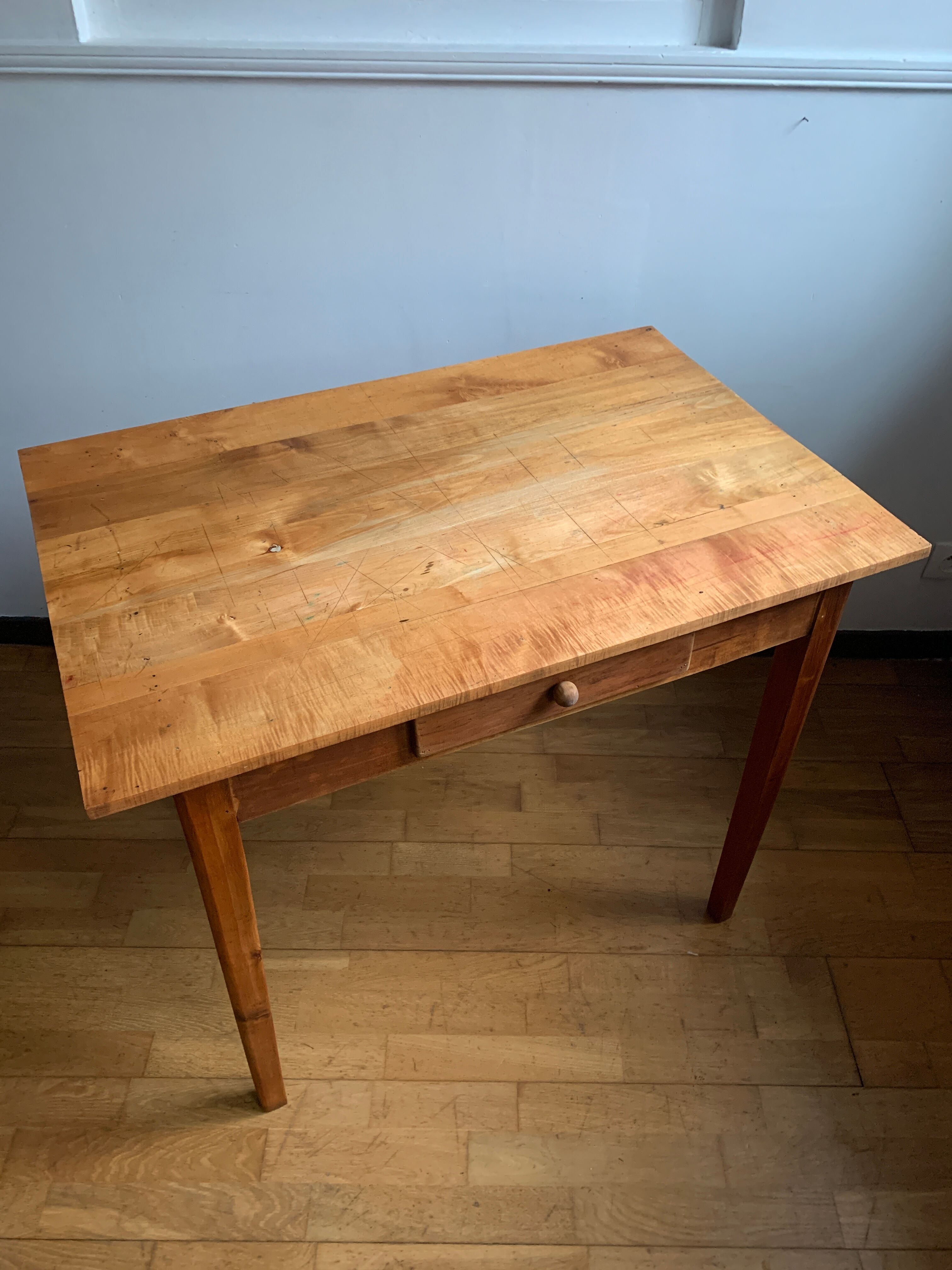 Wooden farmhouse table