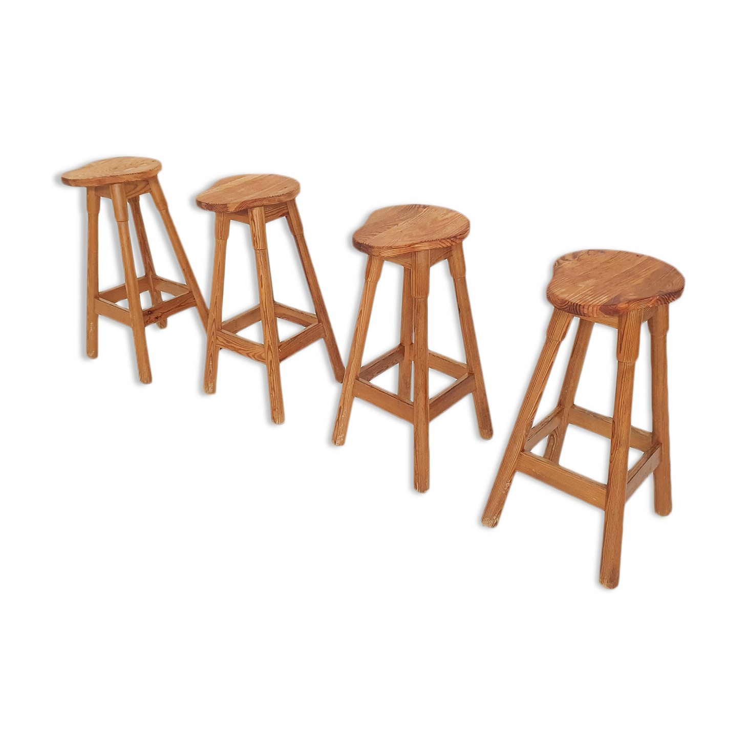 Scandinavian modern pinewood bar stools 1970's