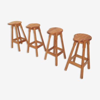 Scandinavian modern pinewood bar stools 1970's