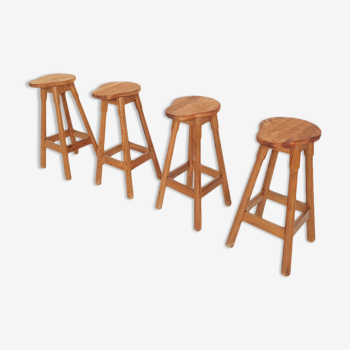 Tabourets de bar scandinaves modernes en pin des années 1970