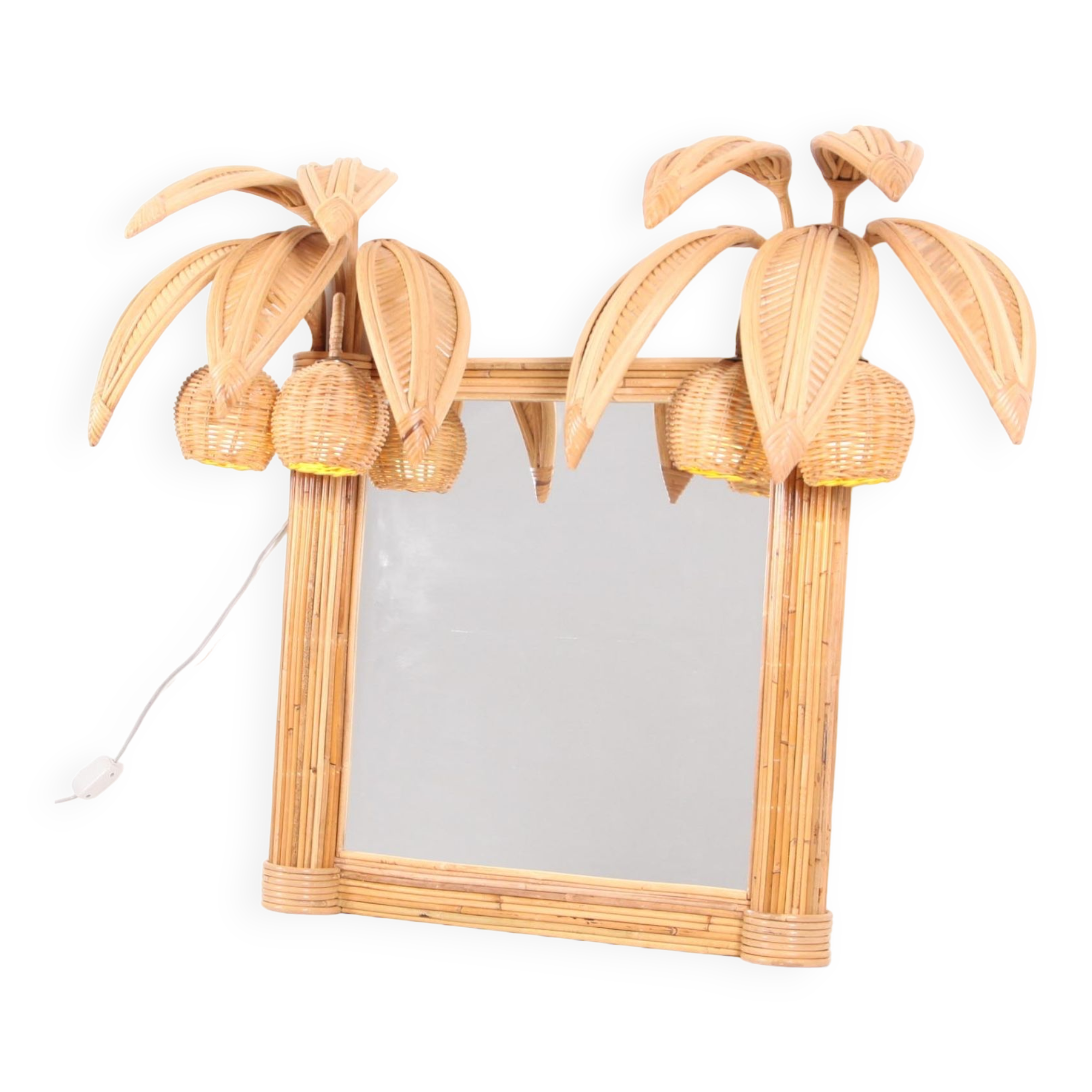 Lighted mirror in rattan 100x80cm