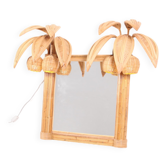 Miroir lumineux en rotin 100x80cm