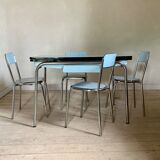 Blue formica table and its 4 chairs