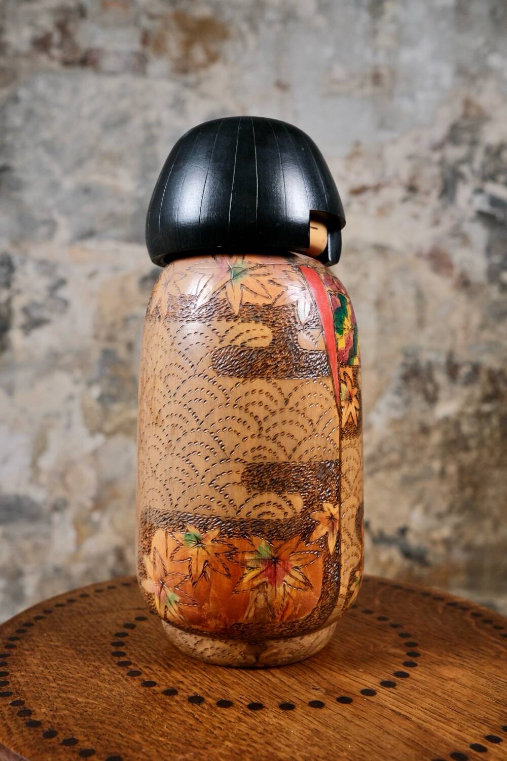 Maple leaf kokeshi, by Inosuke Kobayashi, Japan, 1970s