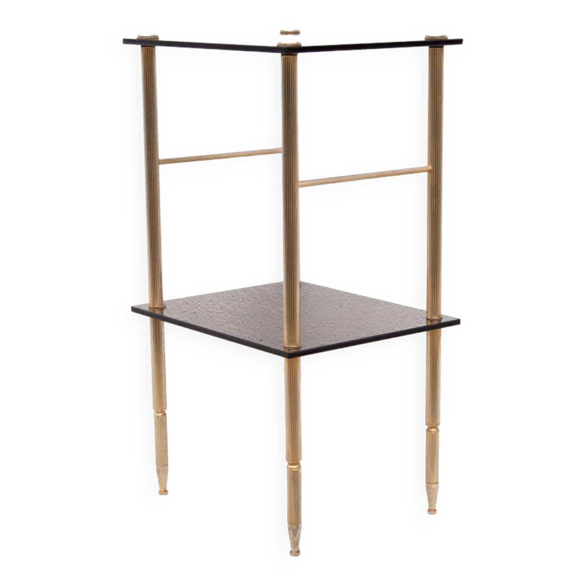Vintage brass and smoked glass side table, pedestal table, bedside table, end table