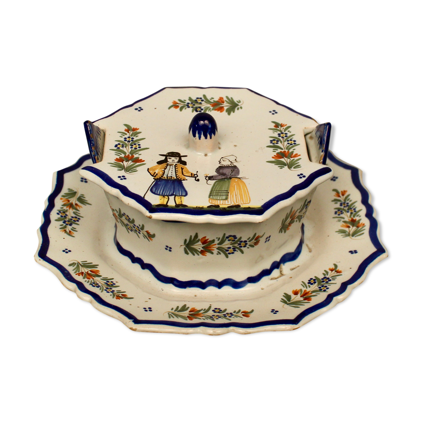 Antique butter dish in Quimper earthenware