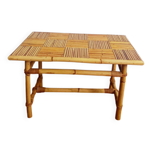 Table basse en bambou style Audoux Minet vintage 1960