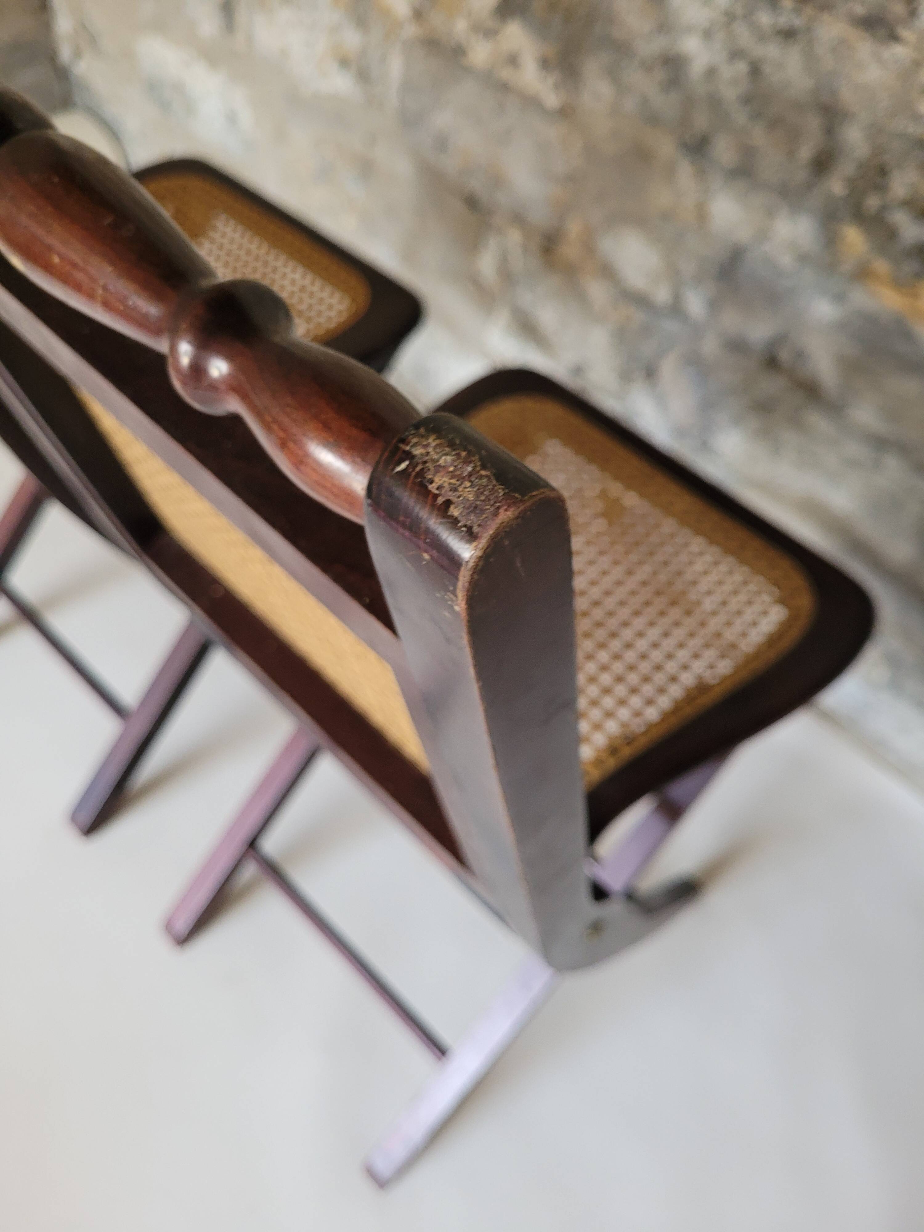 Pair of folding cane chairs