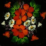 Vintage round tray in enamelled sheet metal - hand-painted floral decoration