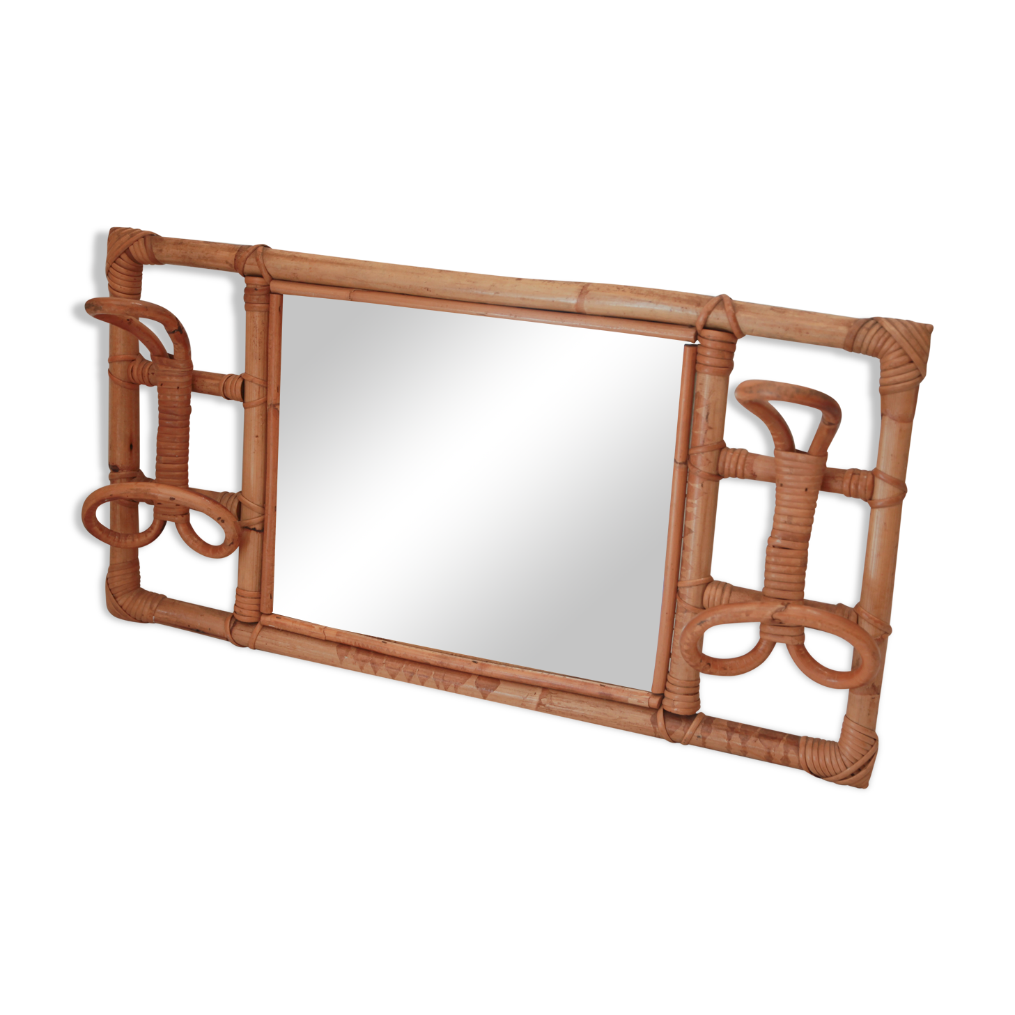 Rattan mirror-coat rack