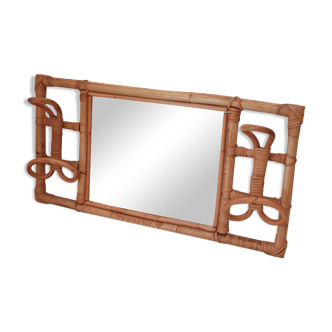 Rattan mirror-coat rack