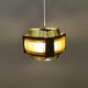 Danish hanging lamp, made in brass colored and brown metal, with yellowish hard pressed plastic deta