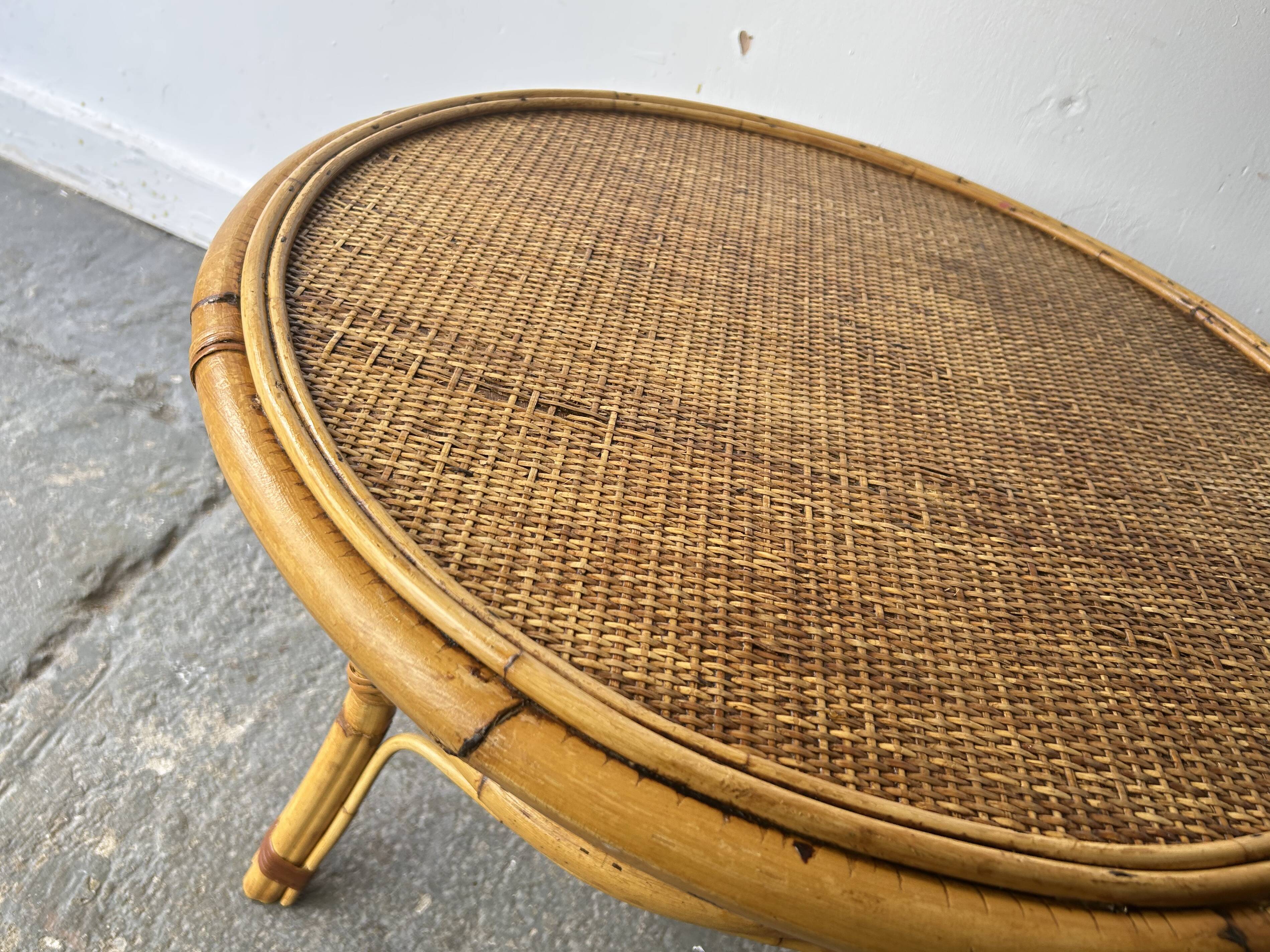 Italian Vintage Bamboo & Rattan Coffee / Occasional Table  c 1960/70s