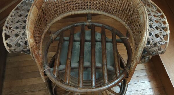 Fauteuil paon Emmanuelle rotin vintage