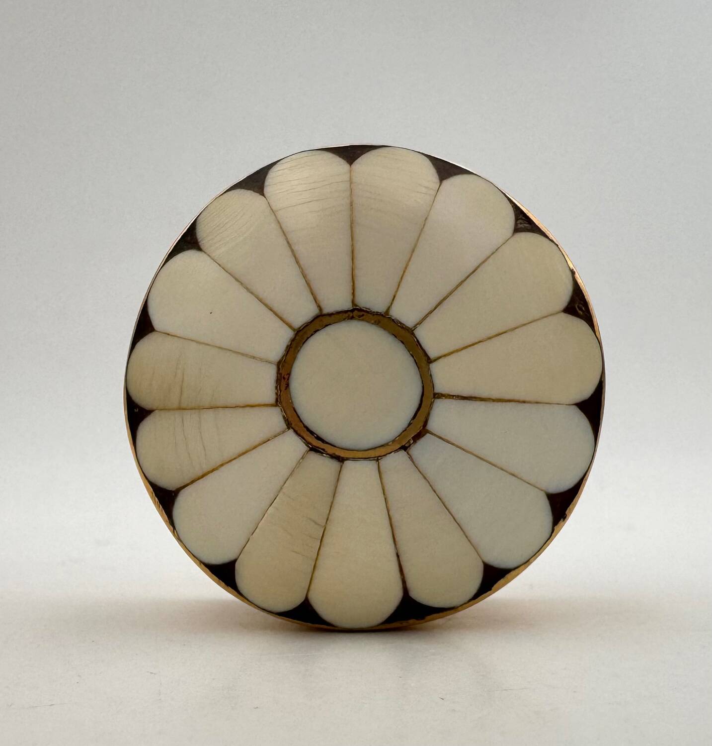 Vintage pillbox, brass and bone box - 1970s