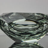 Ashtray Sommerso grey by seguso, faceted glass, murano, italy, 1970